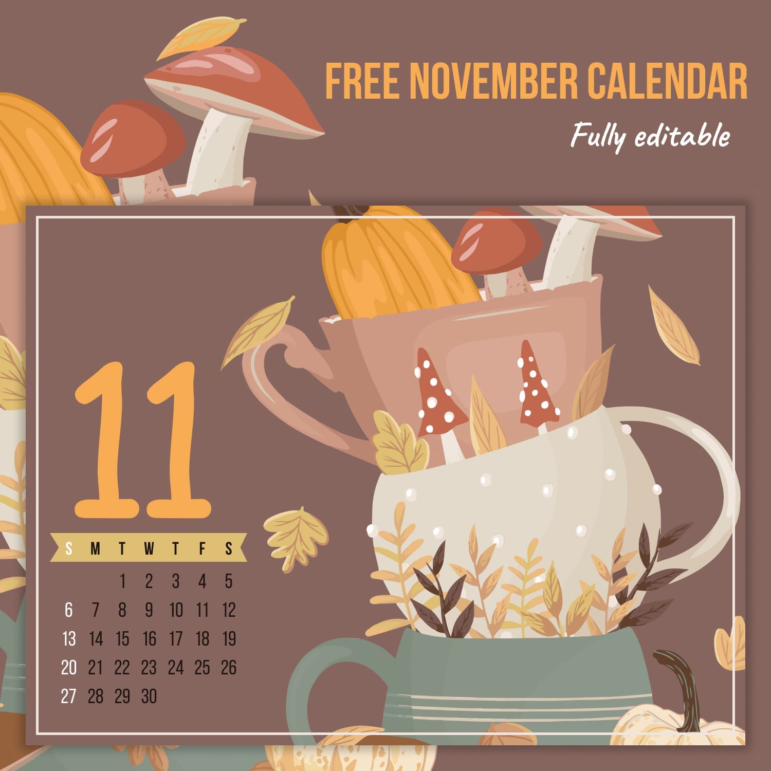 Free Lovely November Calendar 1500x1500.