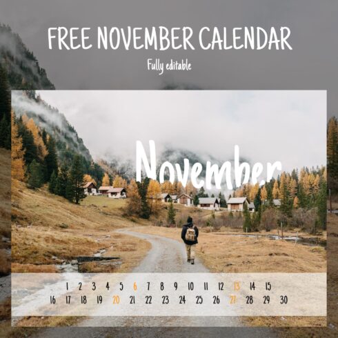Free November calendar with mountains size 1500x1500.