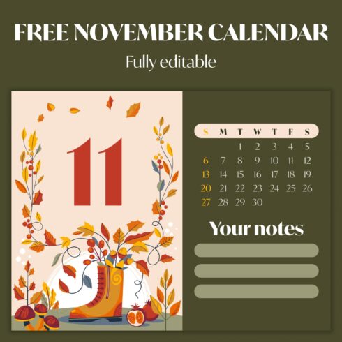 Free cute November calendar 1500x1500.