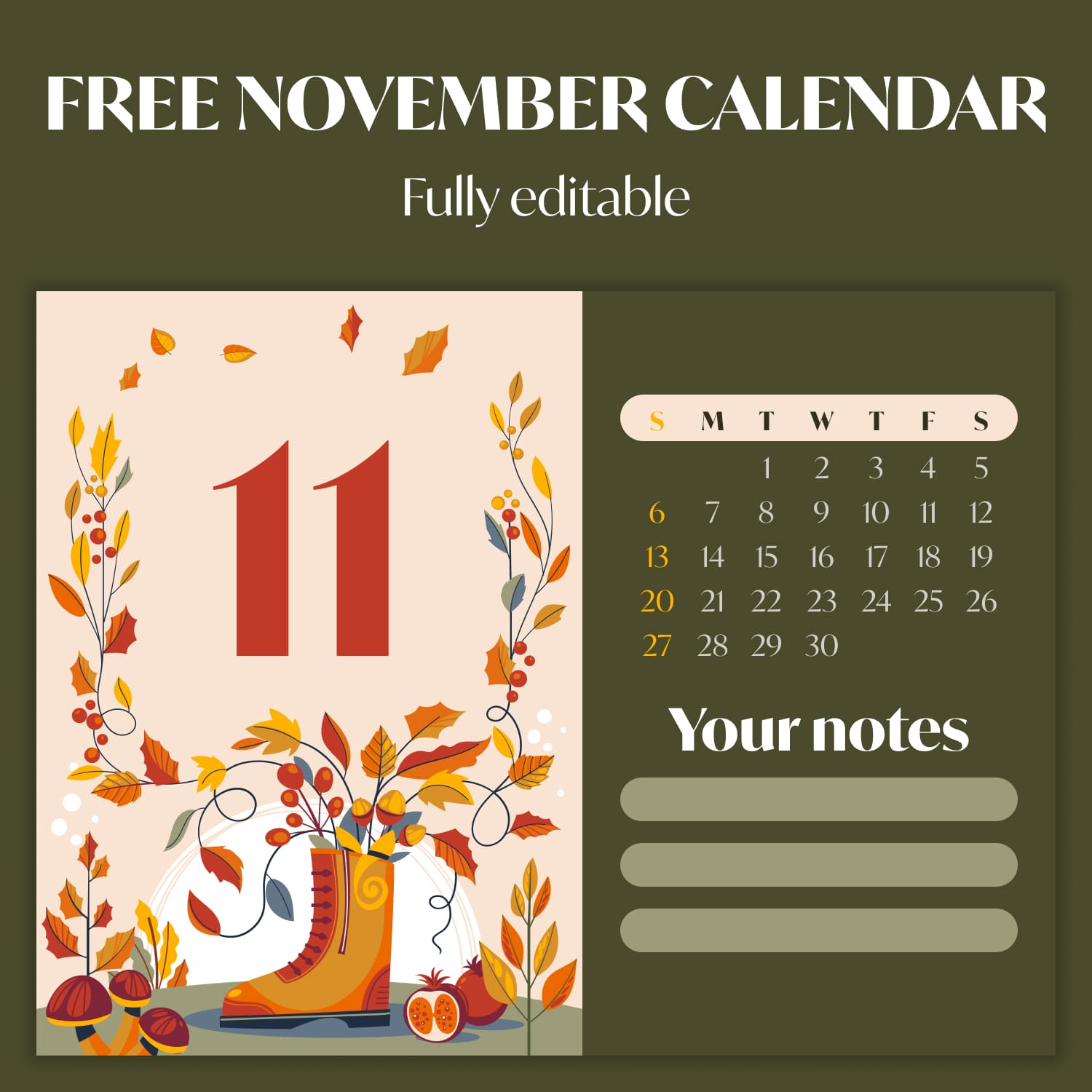 Free cute November calendar 1500x1500.