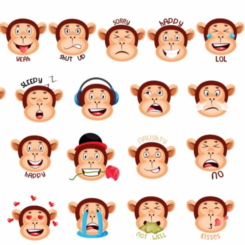 50 Monkey Expression Emoticon Collection Illustration | MasterBundles