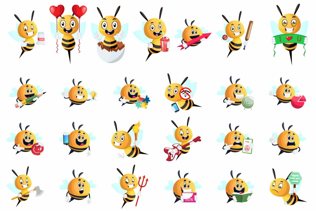 100 Huge Bee Character Collection Illustration – MasterBundles