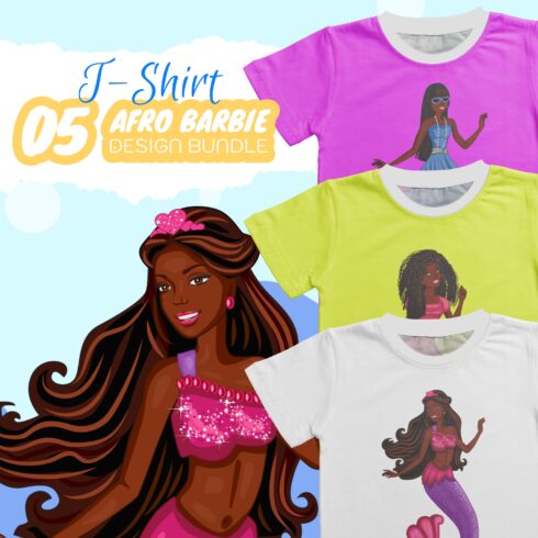 Multicolored t-shirts with barbie prints.