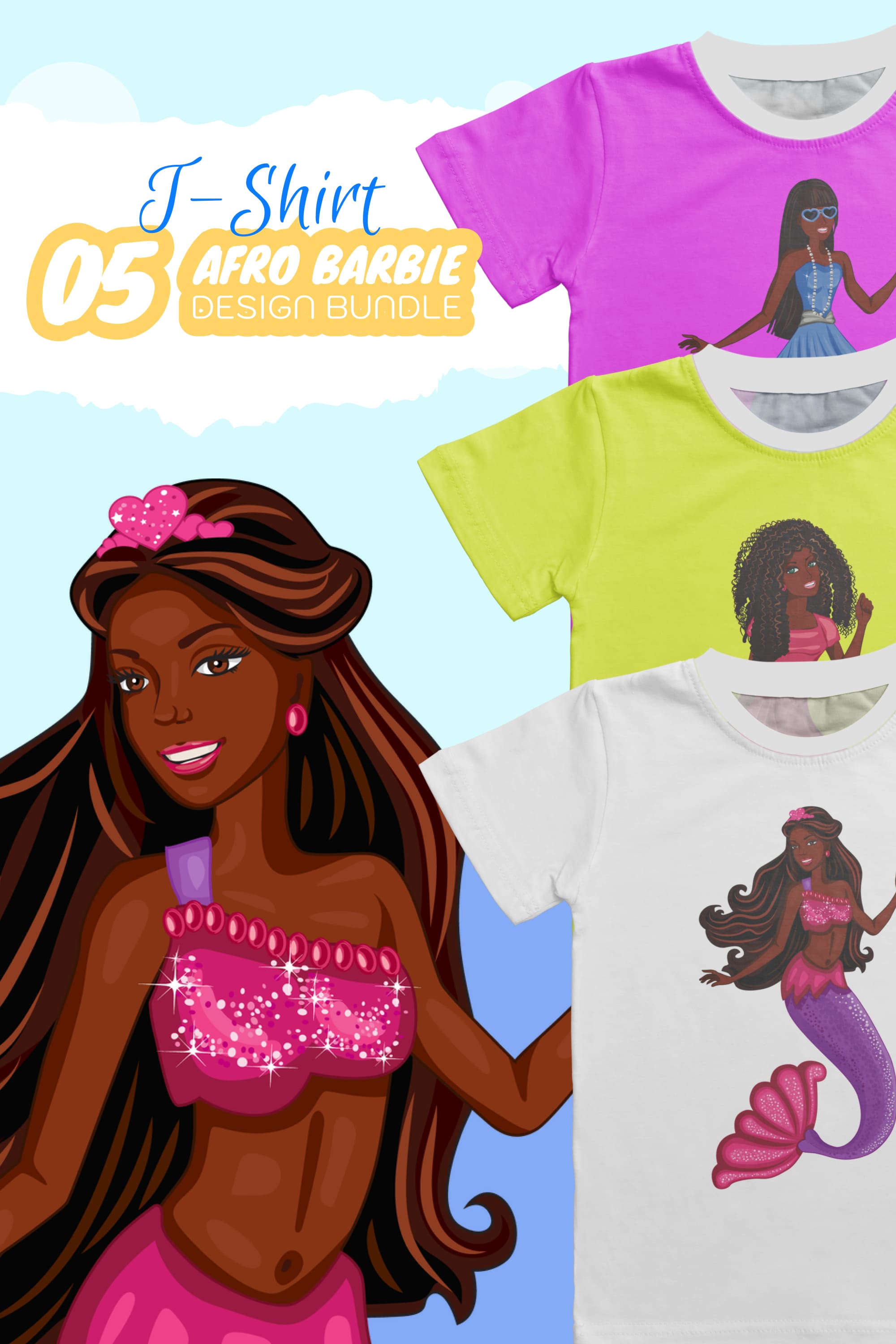 A beautiful dark barbie as a print for any t-shirt.