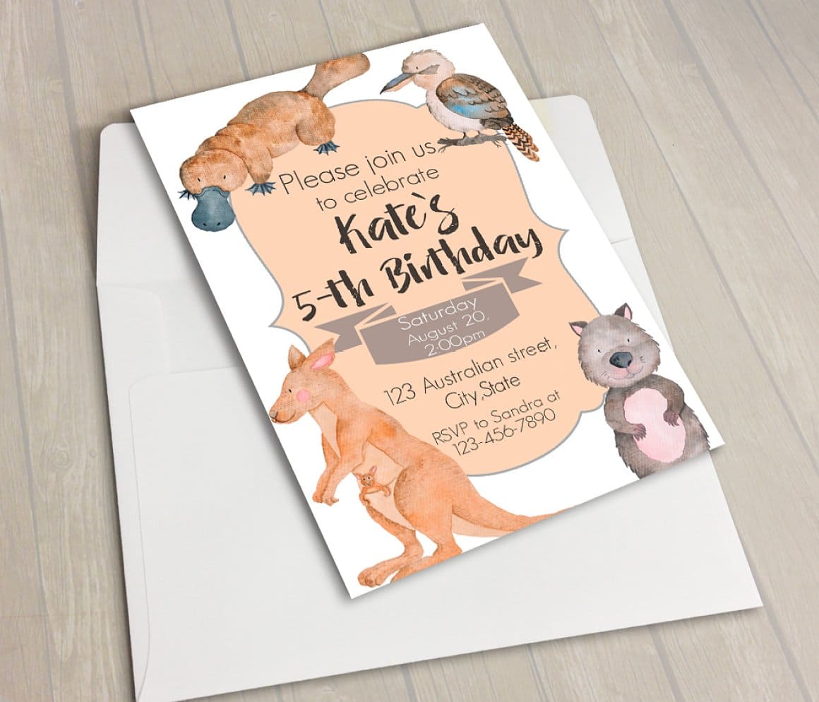 Australian Animals Card Watercolor Clipart preview image.