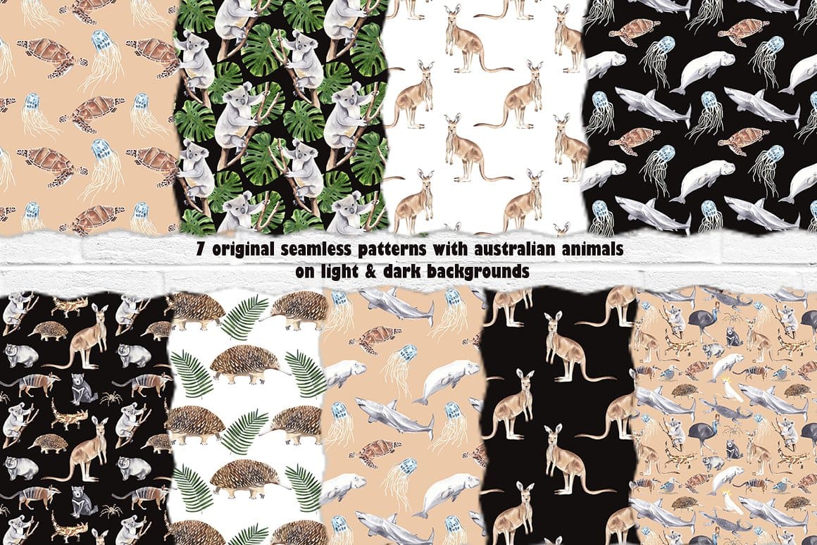 Australian Animals Seamless Patterns preview image.