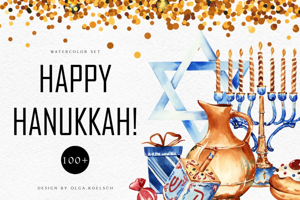 Hanukkah Watercolor Jewish Holiday Clipart Religious – MasterBundles