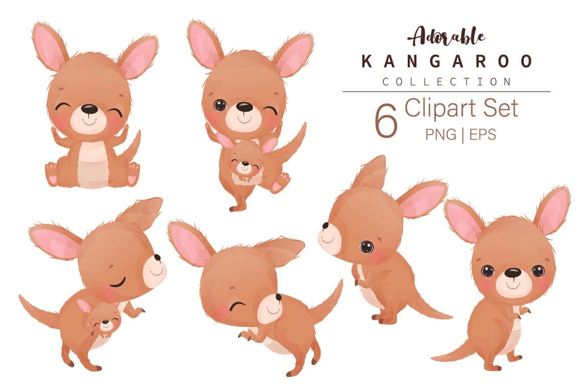 Baby Kangaroo Clipart Set preview image.