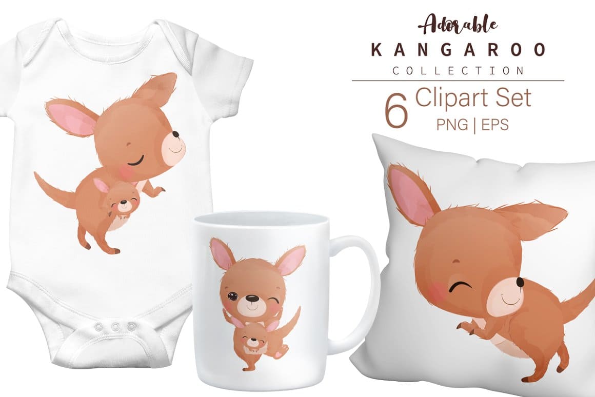 Baby Kangaroo Mockup Clipart Set preview image.