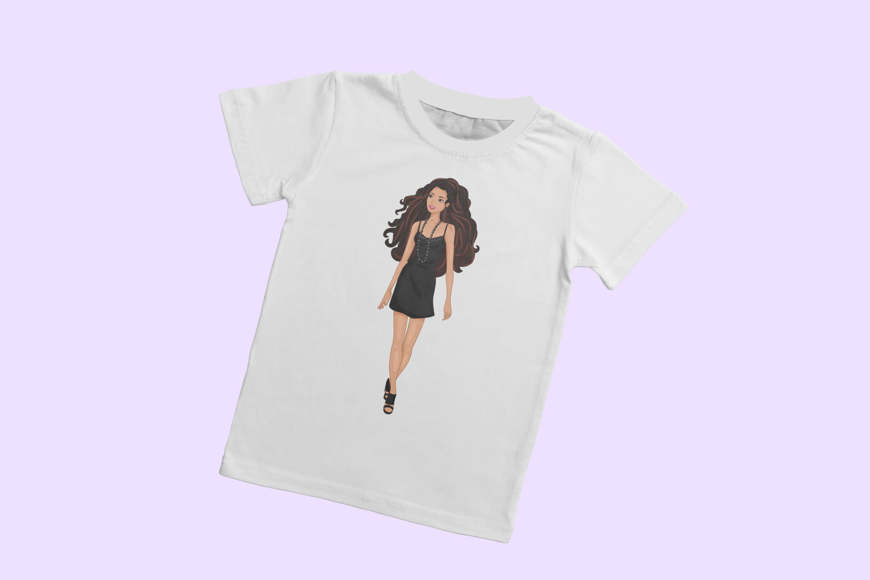Beautiful barbie in black on a t-shirt.