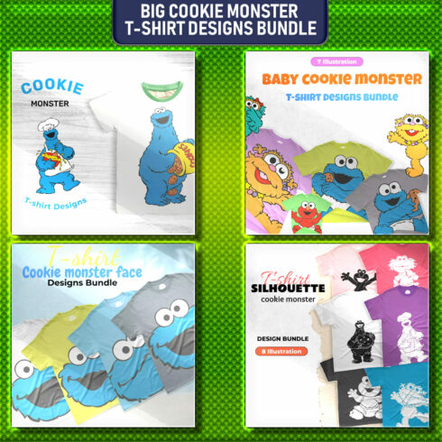 Prints of big cookie monster t shirt designs bundle.