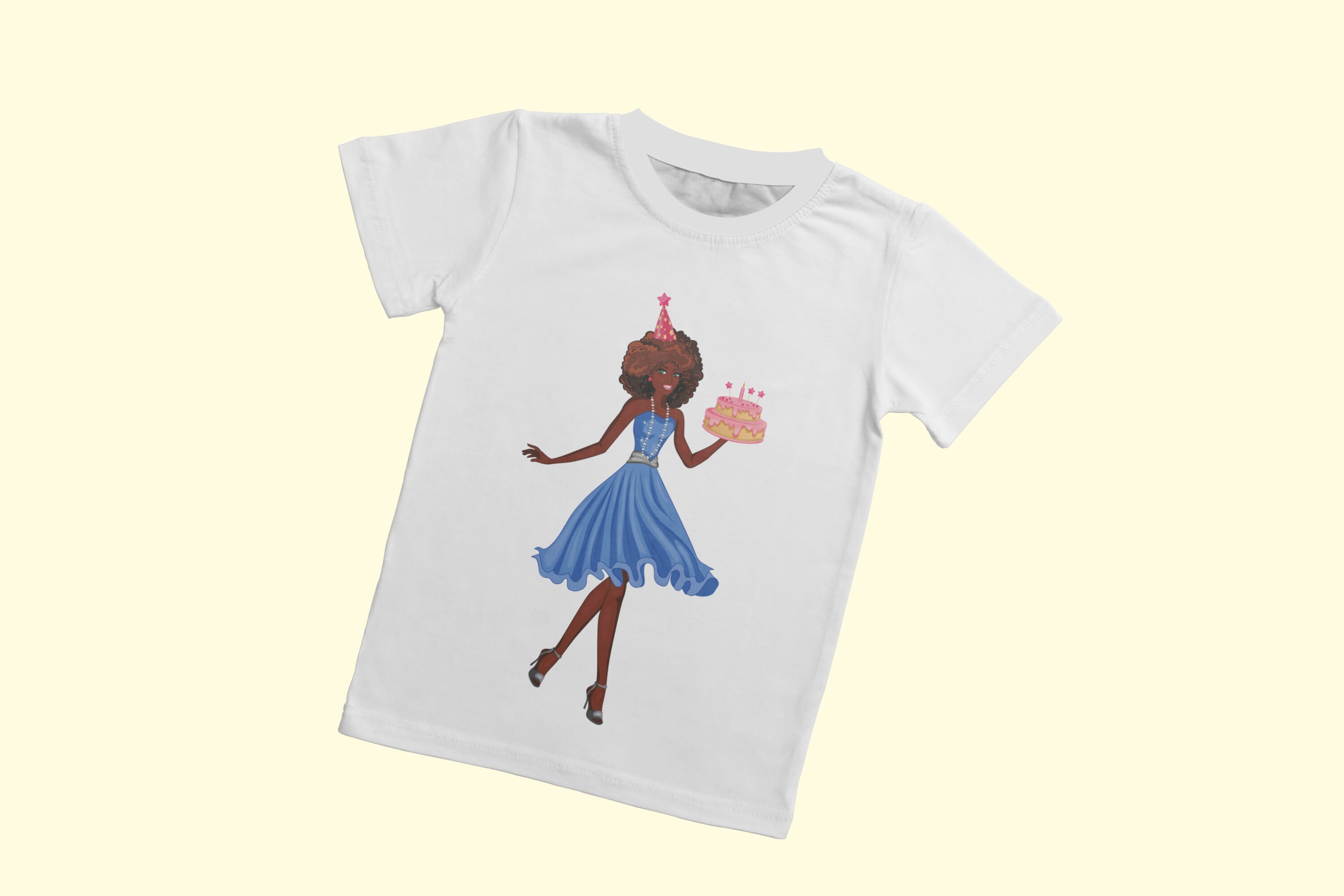 Portrait of a dark-skinned girl on a T-shirt.