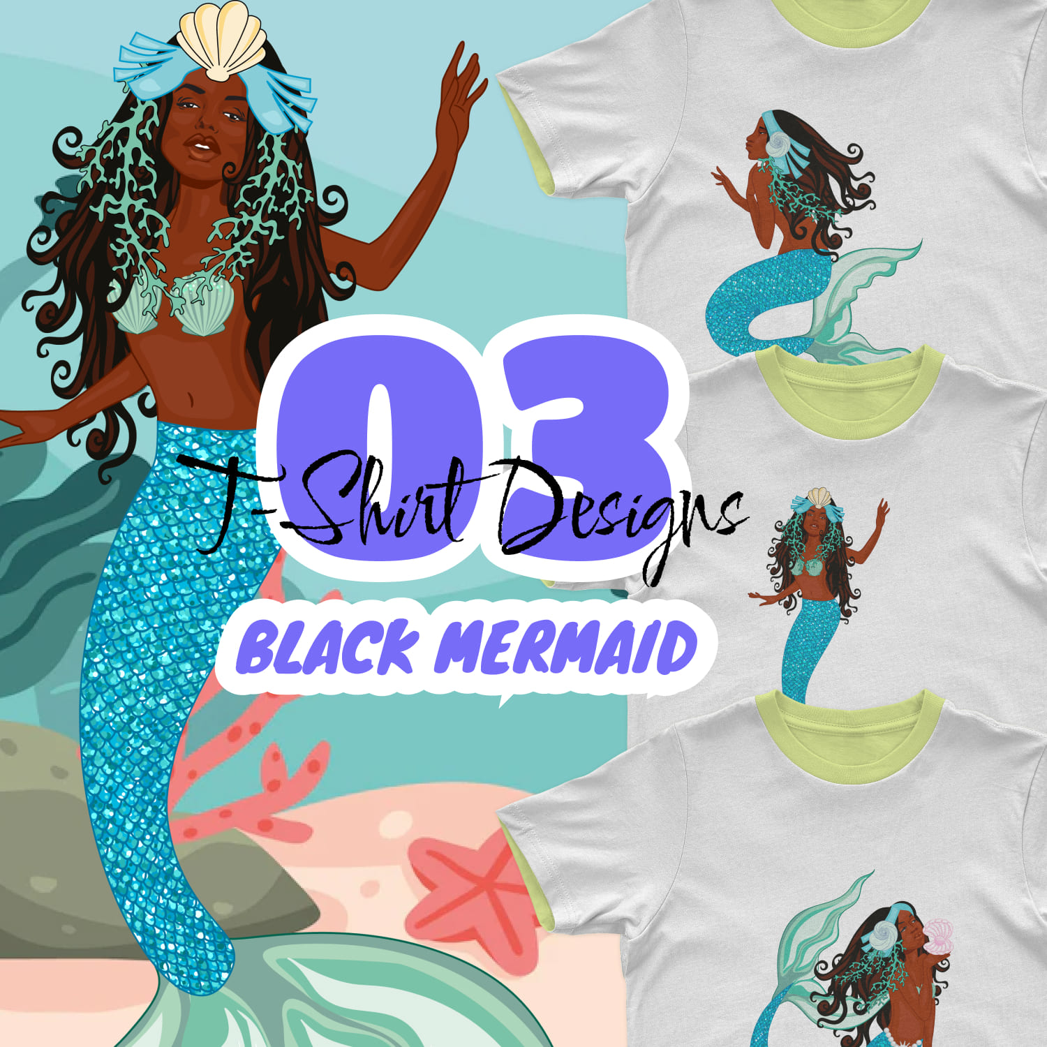 Images illustration black mermaid.