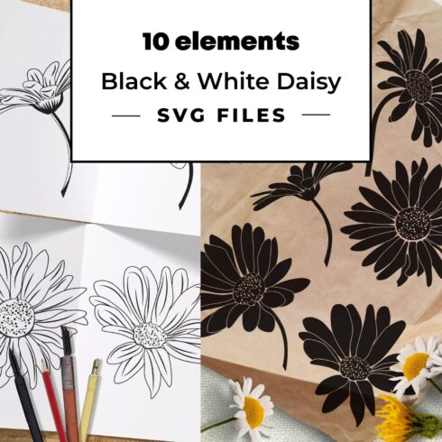 Preview black white daisy svg files.