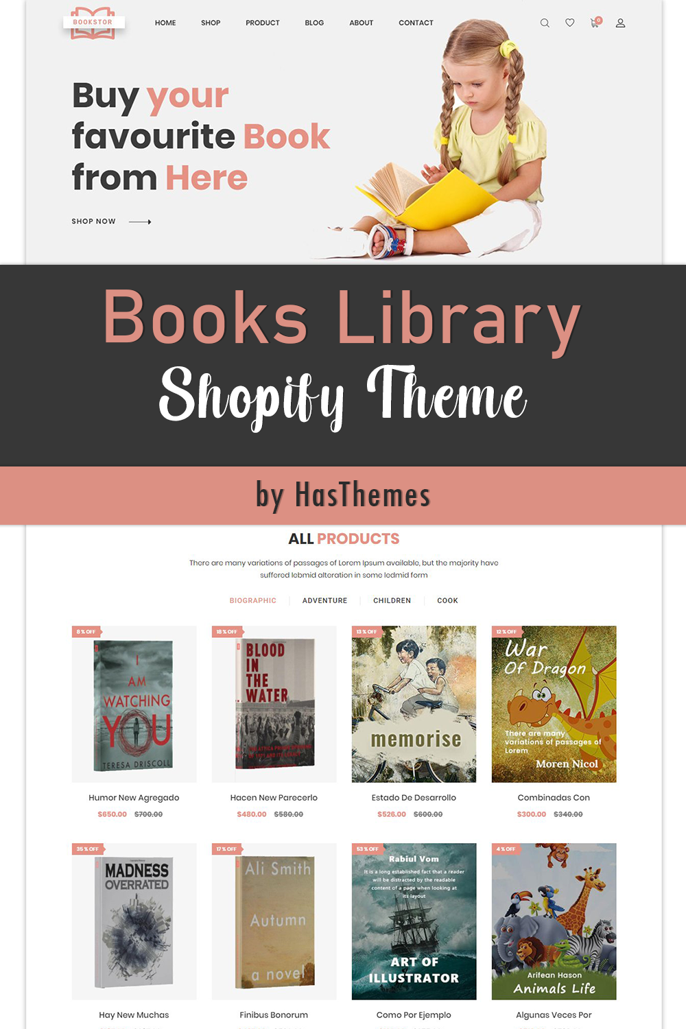 Books library shopify theme of pinterest.