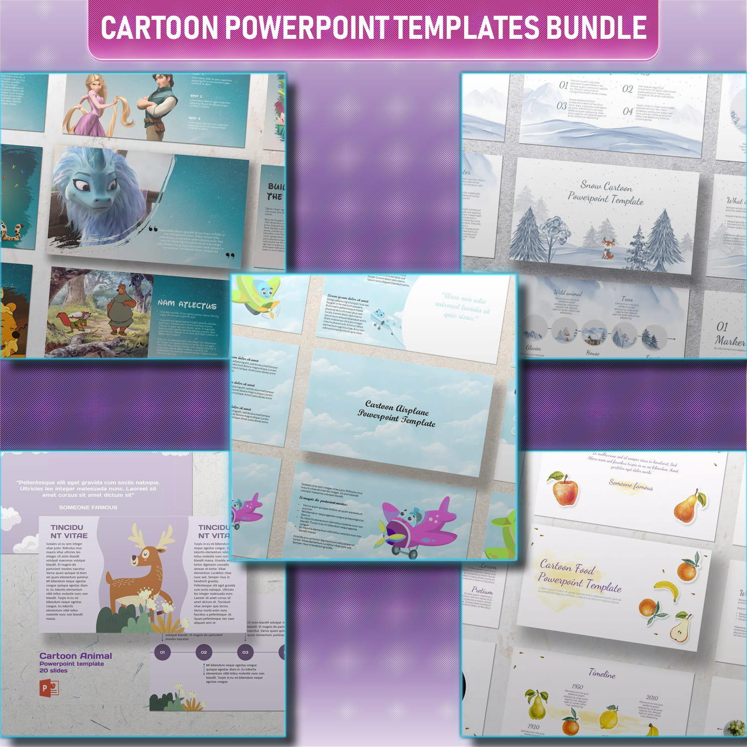 Preview cartoon powerpoint templates bundle.