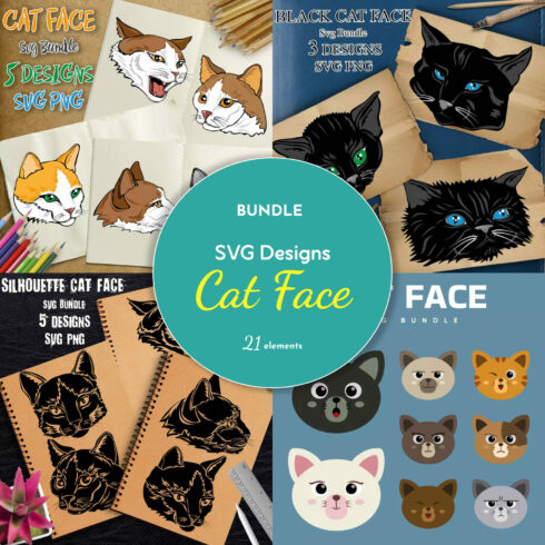 Bundle of svg designs cat face.