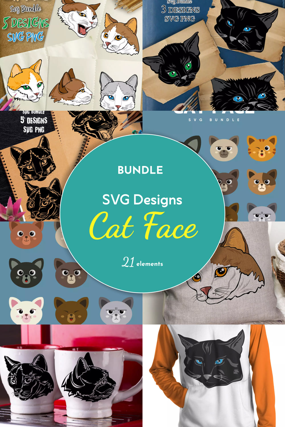Cat face svg designs bundle images of pinterest.