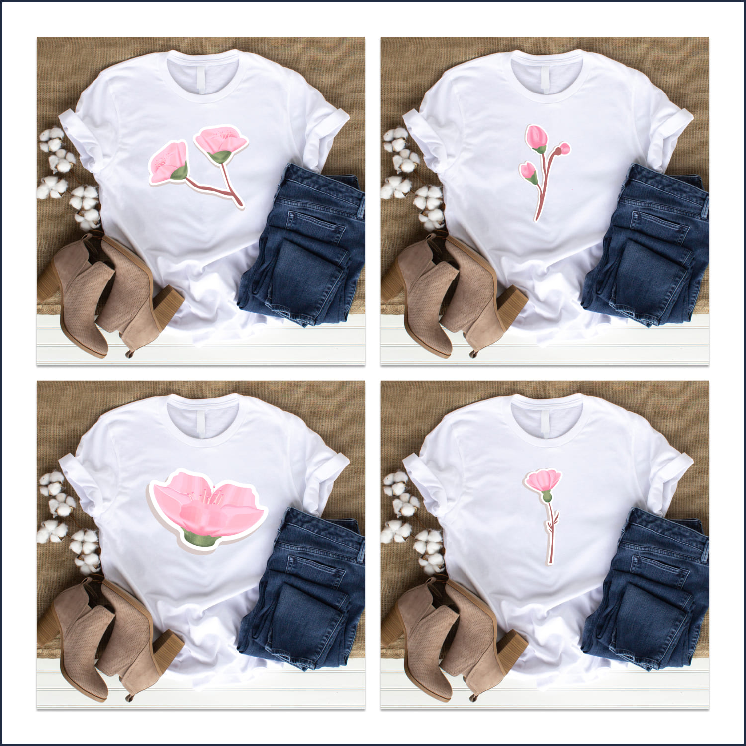 Prints cherry blossom on t shirt designs.