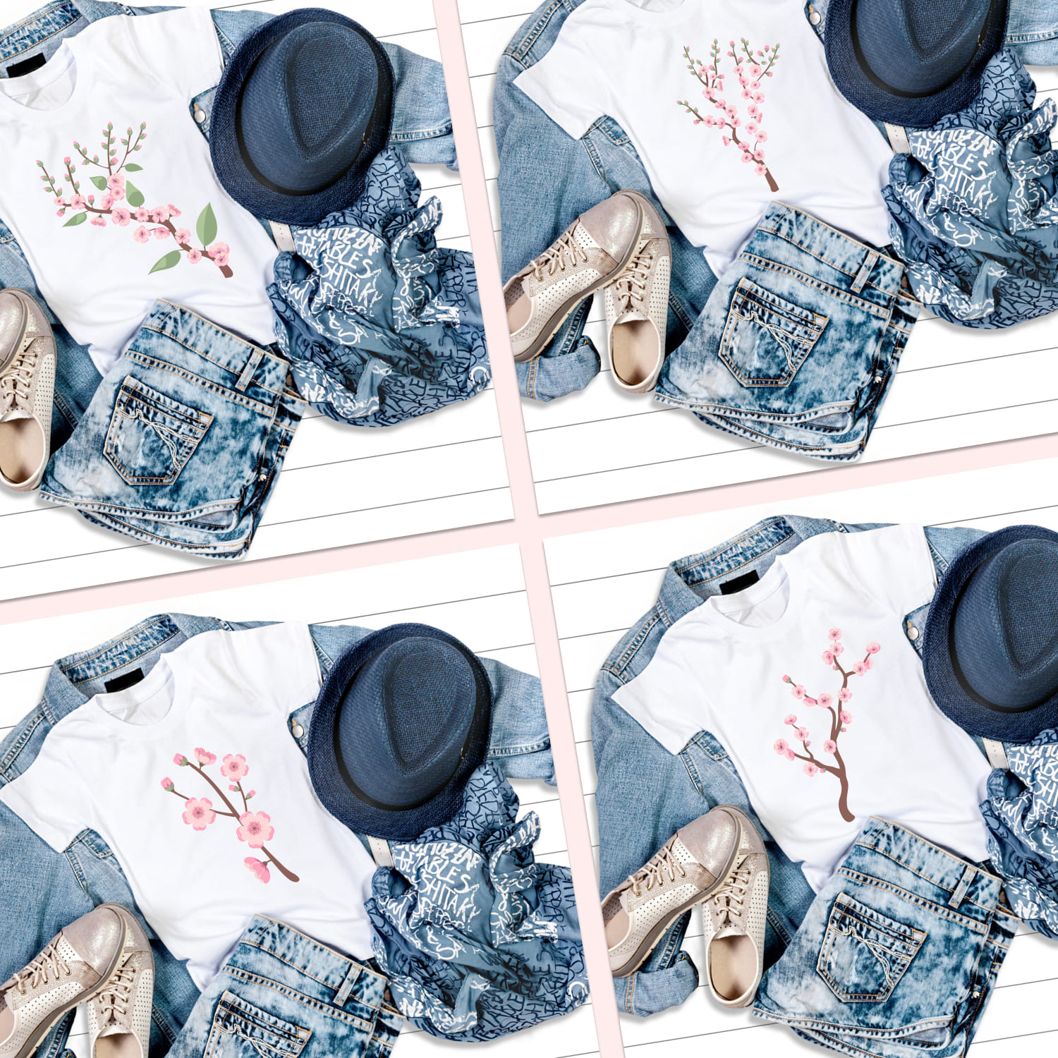 Prints with cherry blossom tree on t-shirt designs.