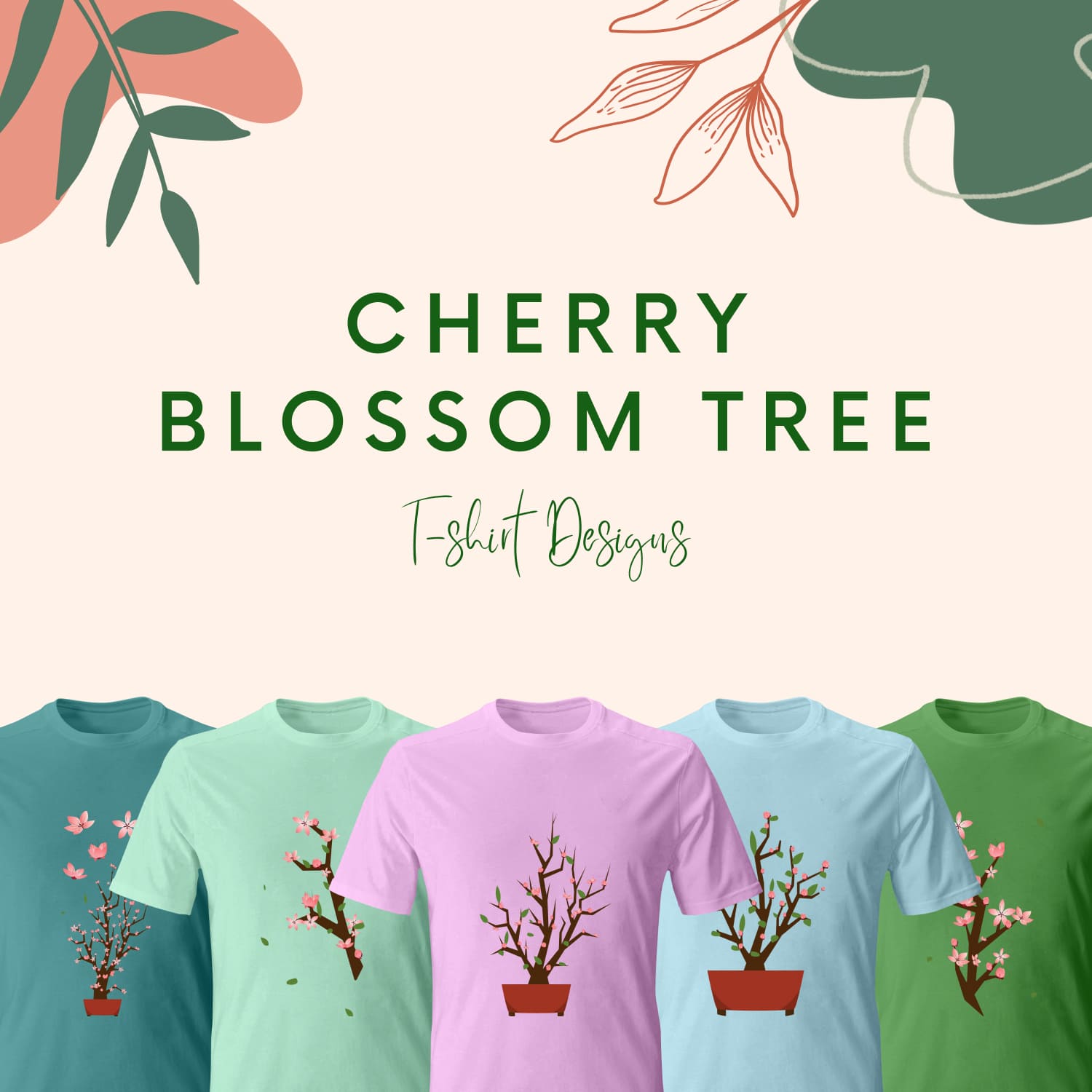 Prints cherry blossom tree on t-shirt designs.