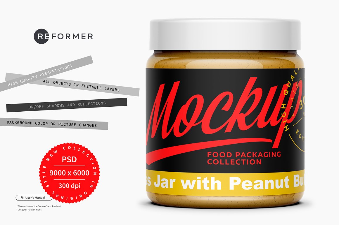 Clear glass jar with peanut butter mockup.
