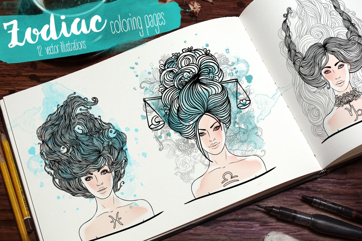 Page with the image of the zodiac on a girl's hair.