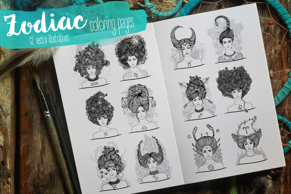 Black and white variations of hair according to the signs of the zodiac.