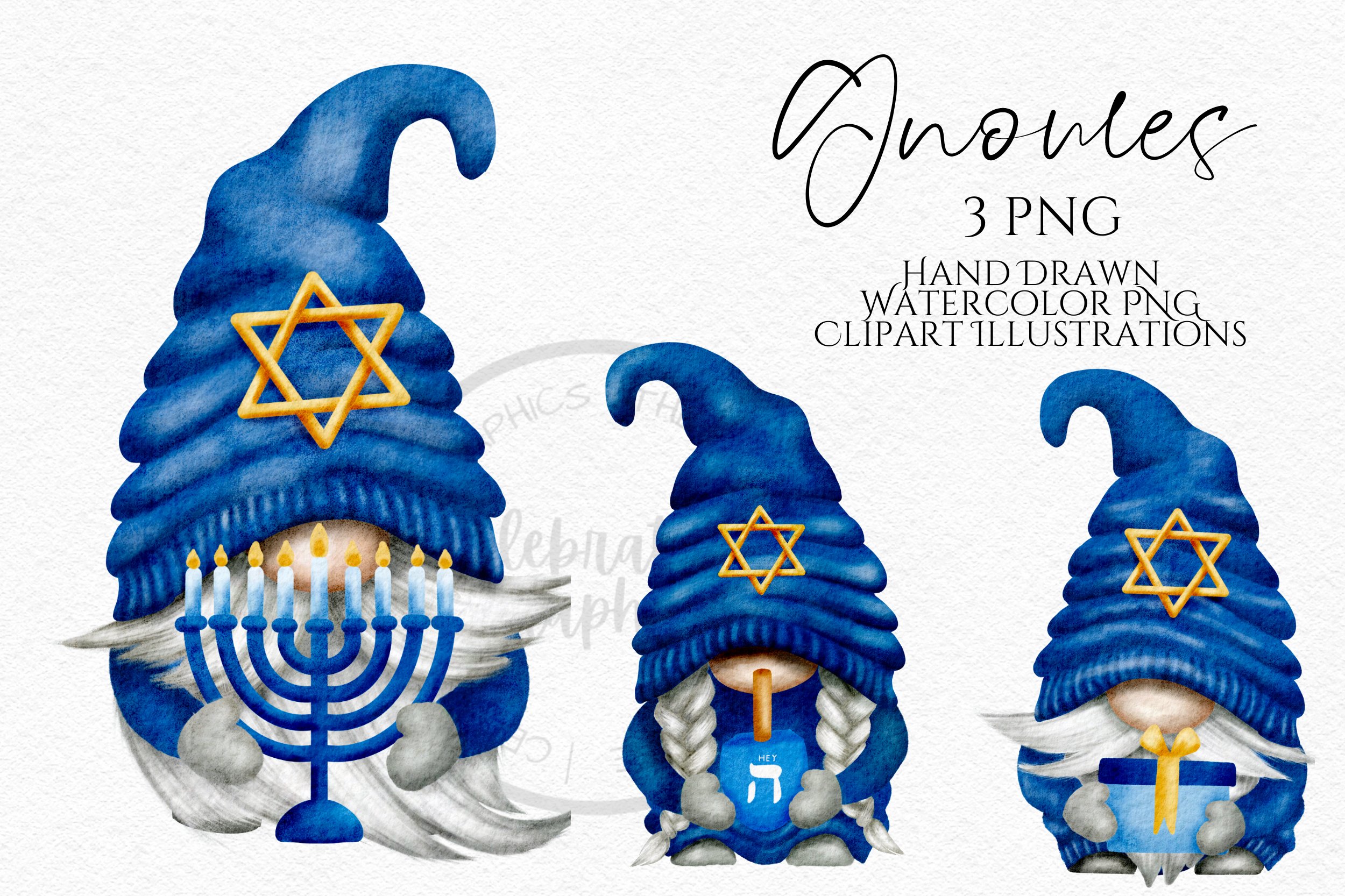 Print with three dwarfs in blue hats with a star.