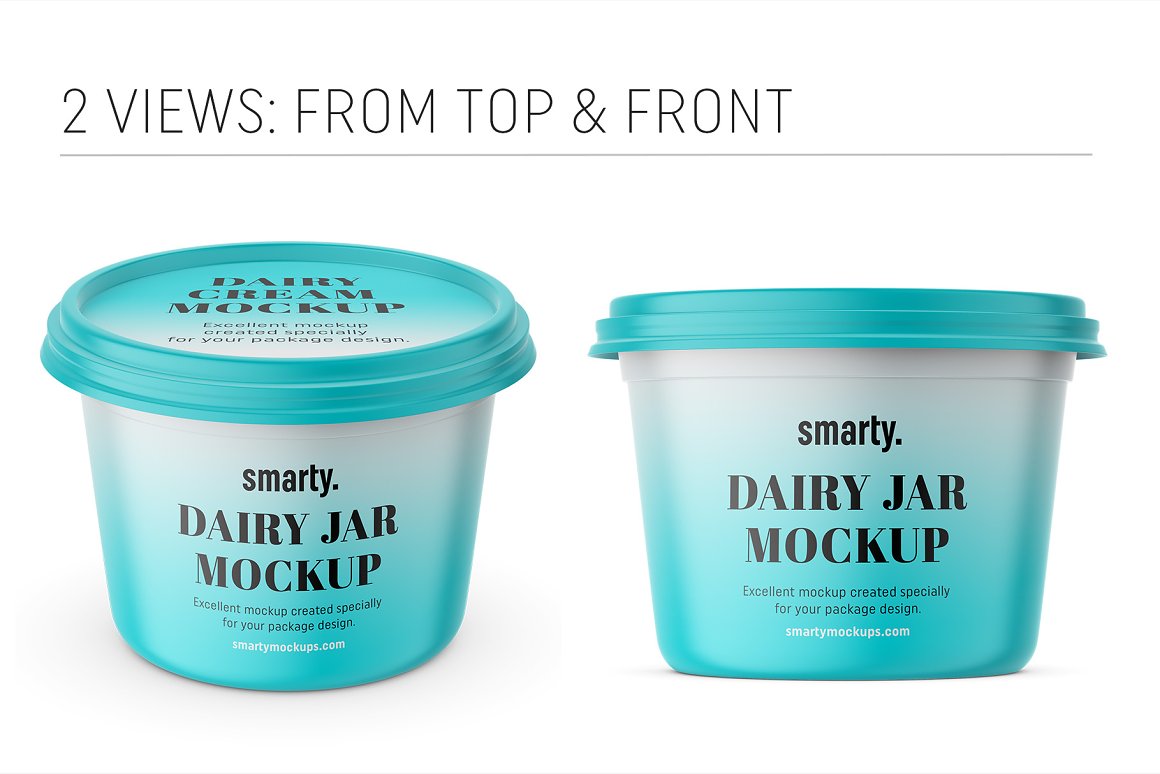 Two blue jars with stickers on them.