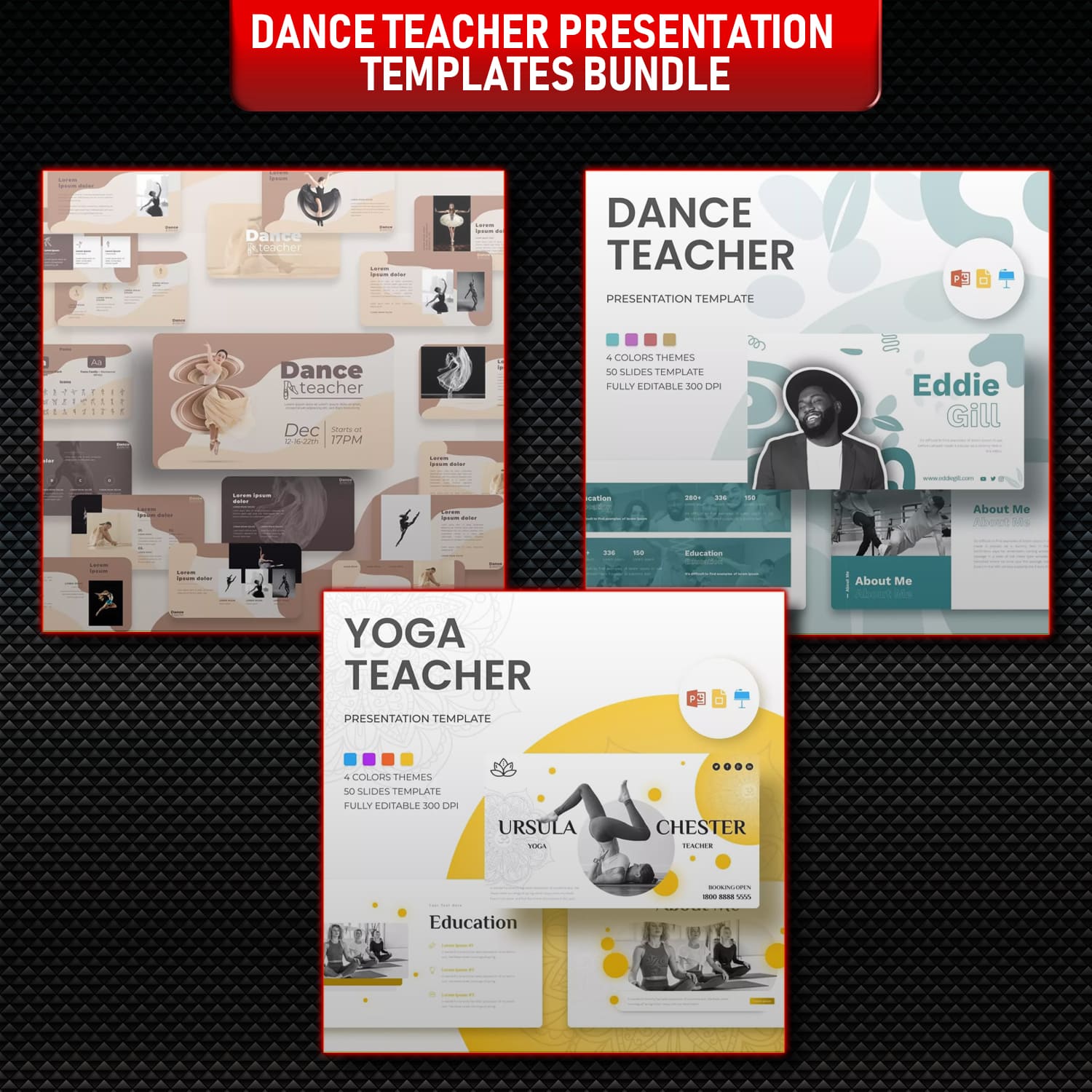 Prints of dance teacher presentation templates bundle.