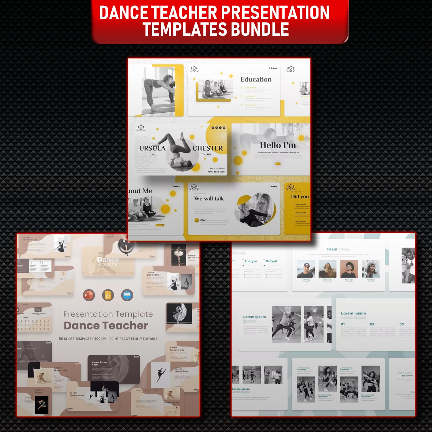 Preview dance teacher presentation templates bundle.