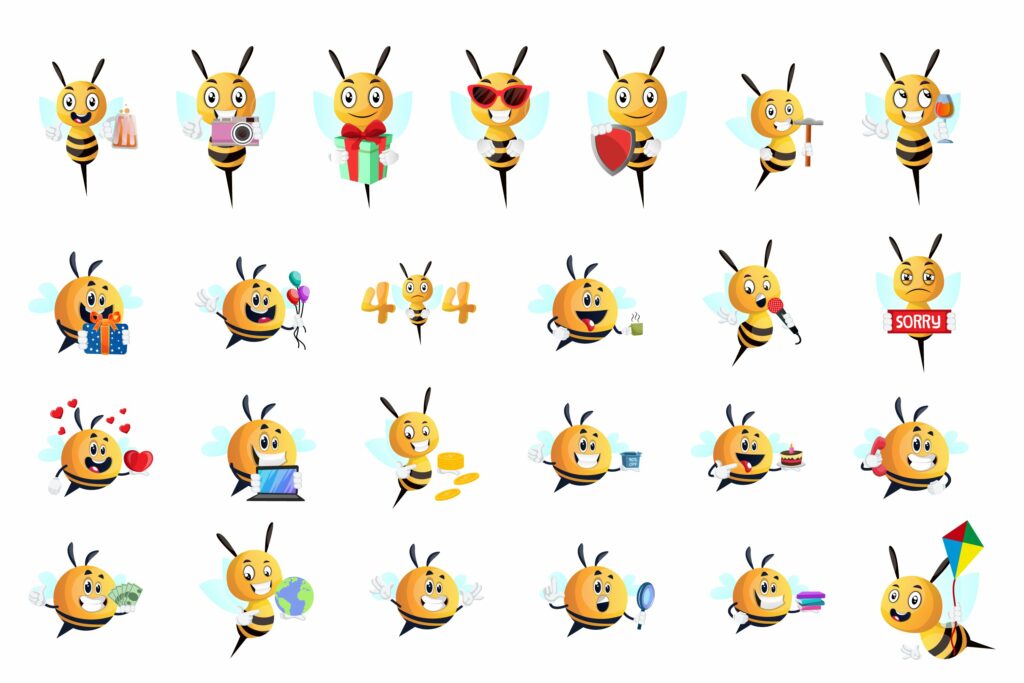 100 Huge Bee Character Collection Illustration – MasterBundles