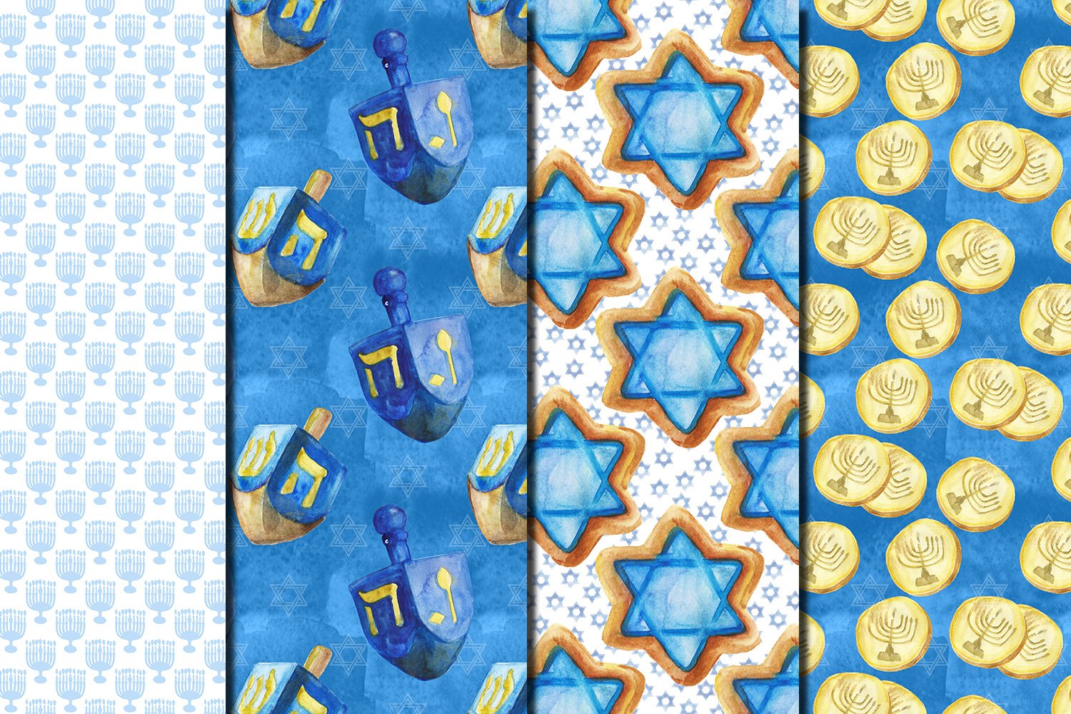 Hanukkah-themed images with stars and more.