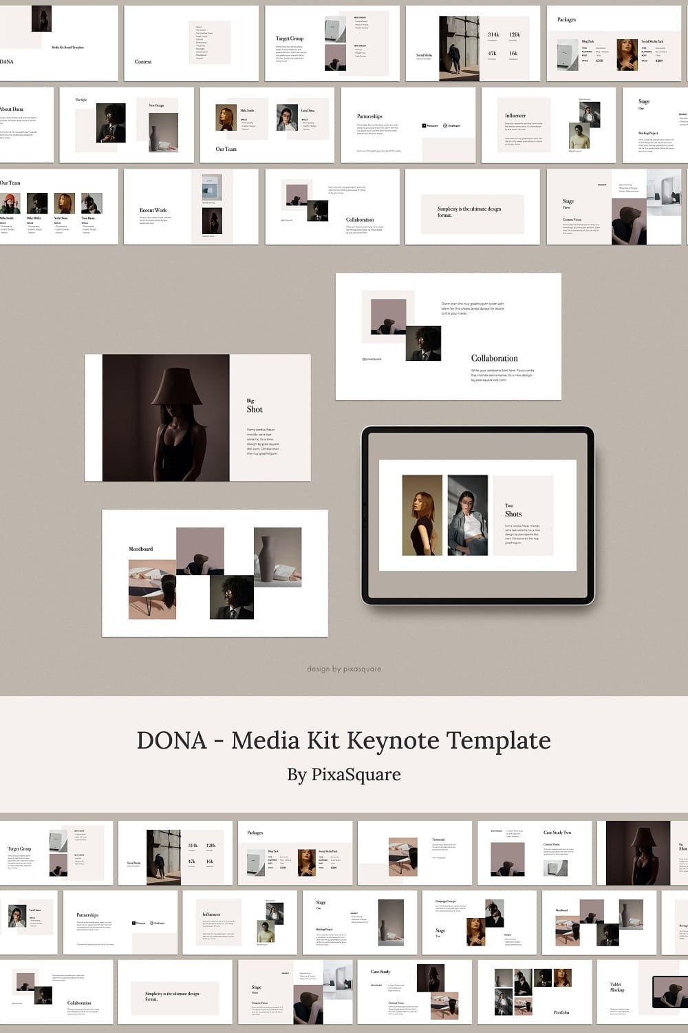 Four examples of Dona's presentation content.