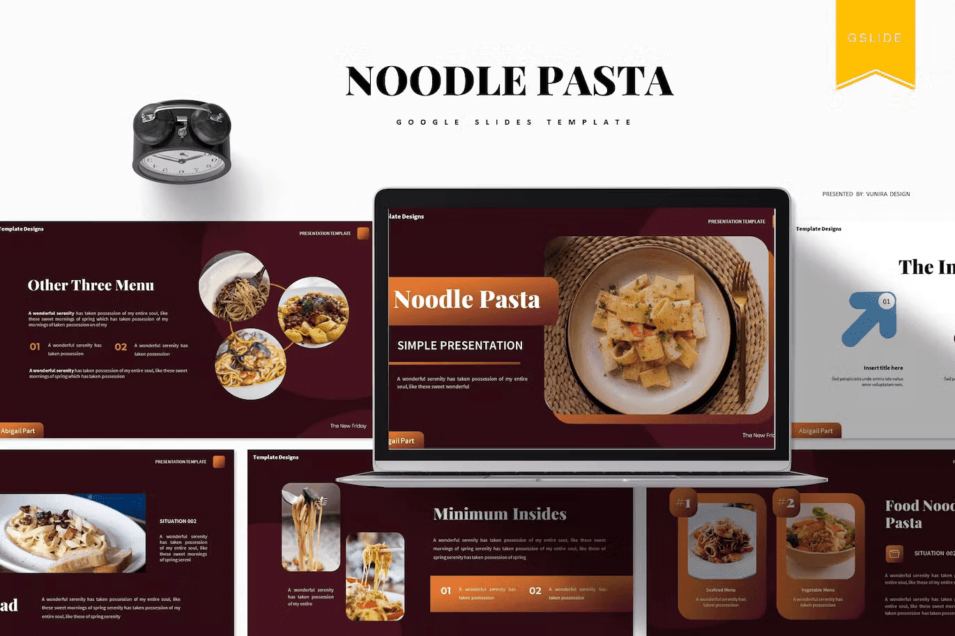 The title page of the pasta-themed template.