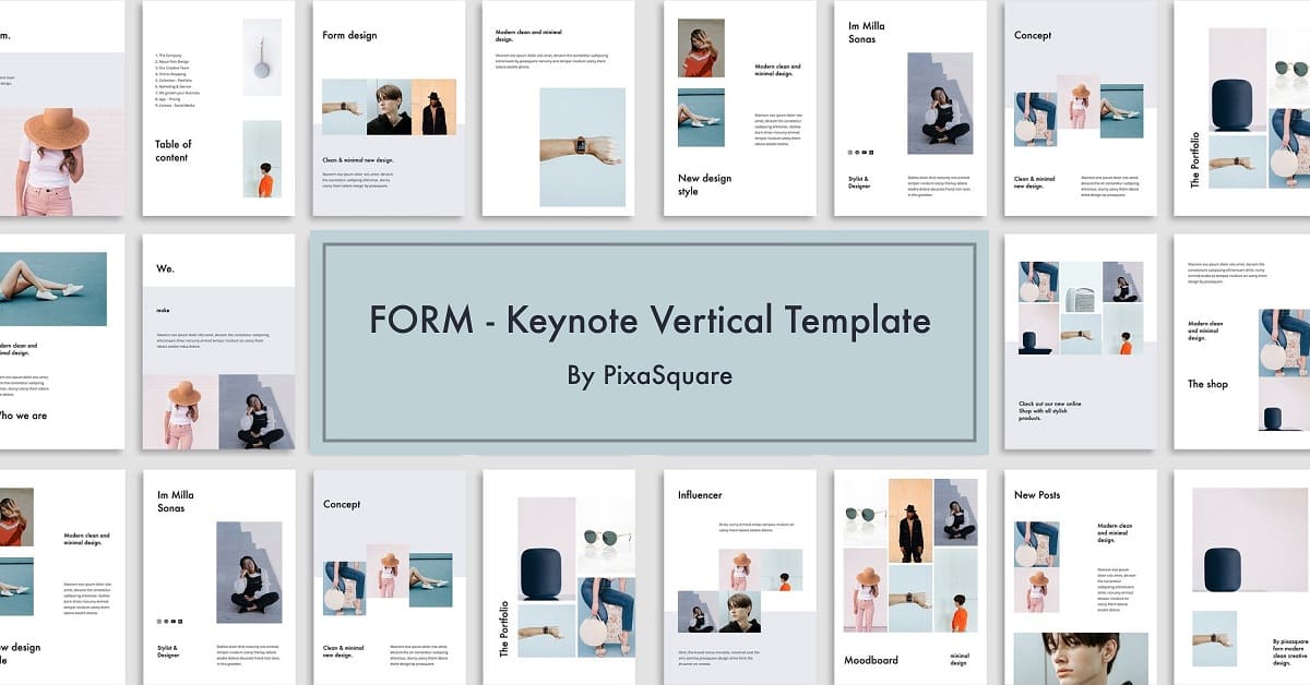A blue plate on which it is written "Form - keynote vertical template".