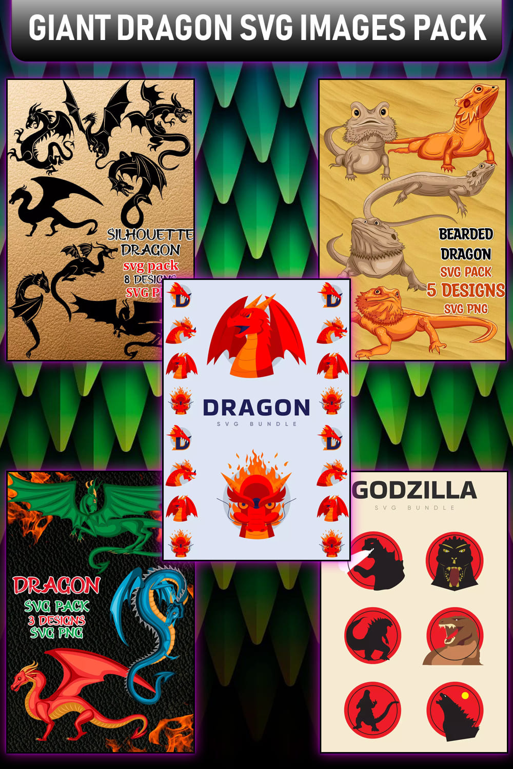 Giant Dragon SVG Design Images Pack Pinterest image.