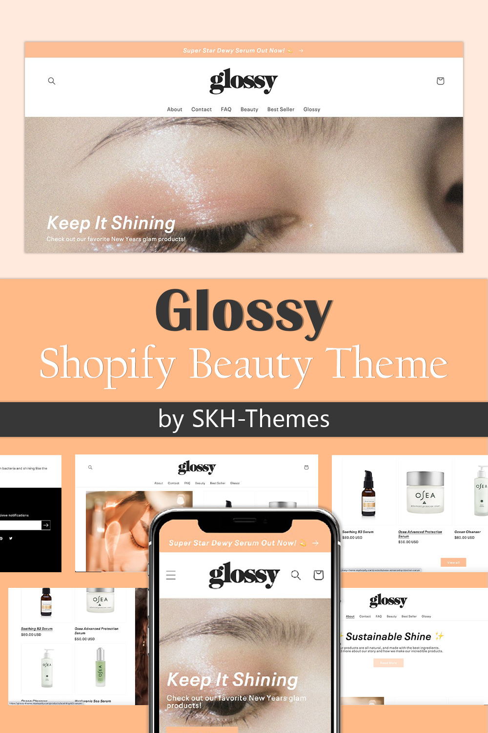 Glossy shopify beauty theme of pinterest.