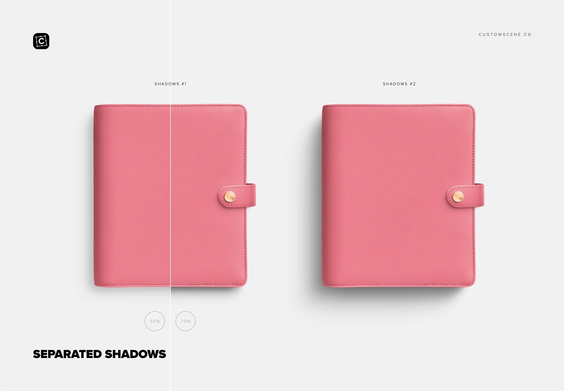 Cover planner mockup red color separated shadows.