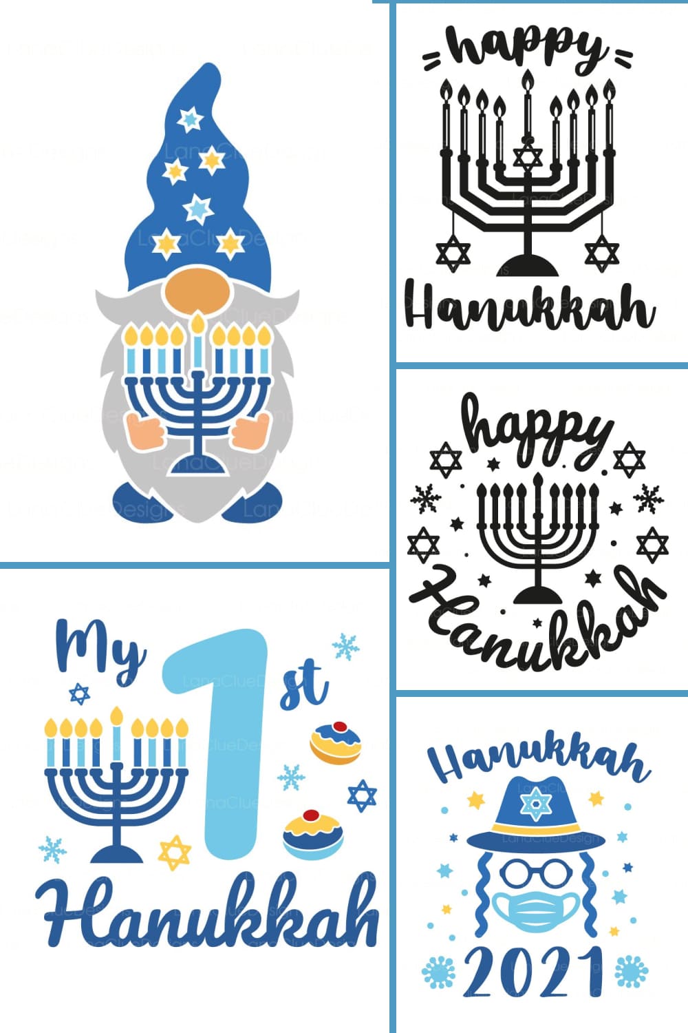 Various pictures of Hanukkah greetings.