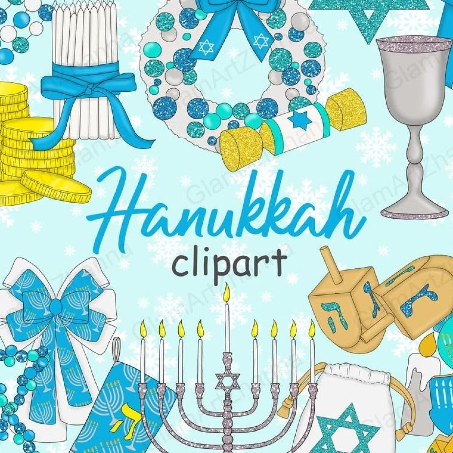 Prints of hanukkah clipart dreidel menorah.