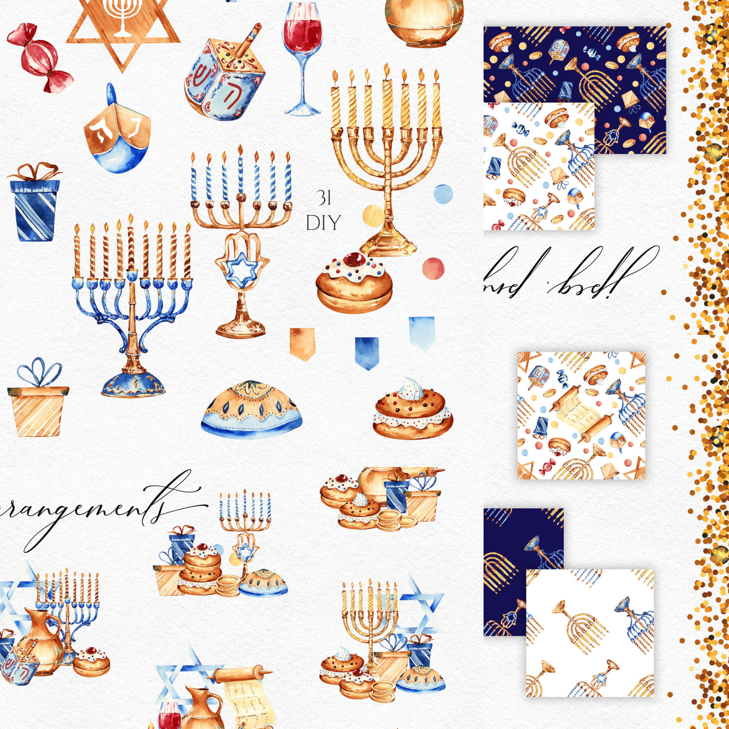 Preview hanukkah watercolor jewish holiday.