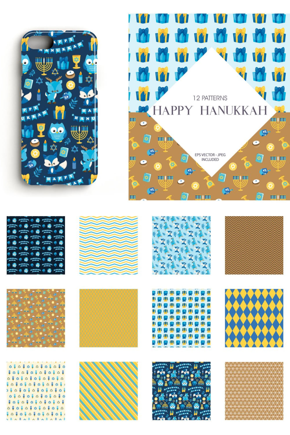 Different textures with pictures for Hanukkah.