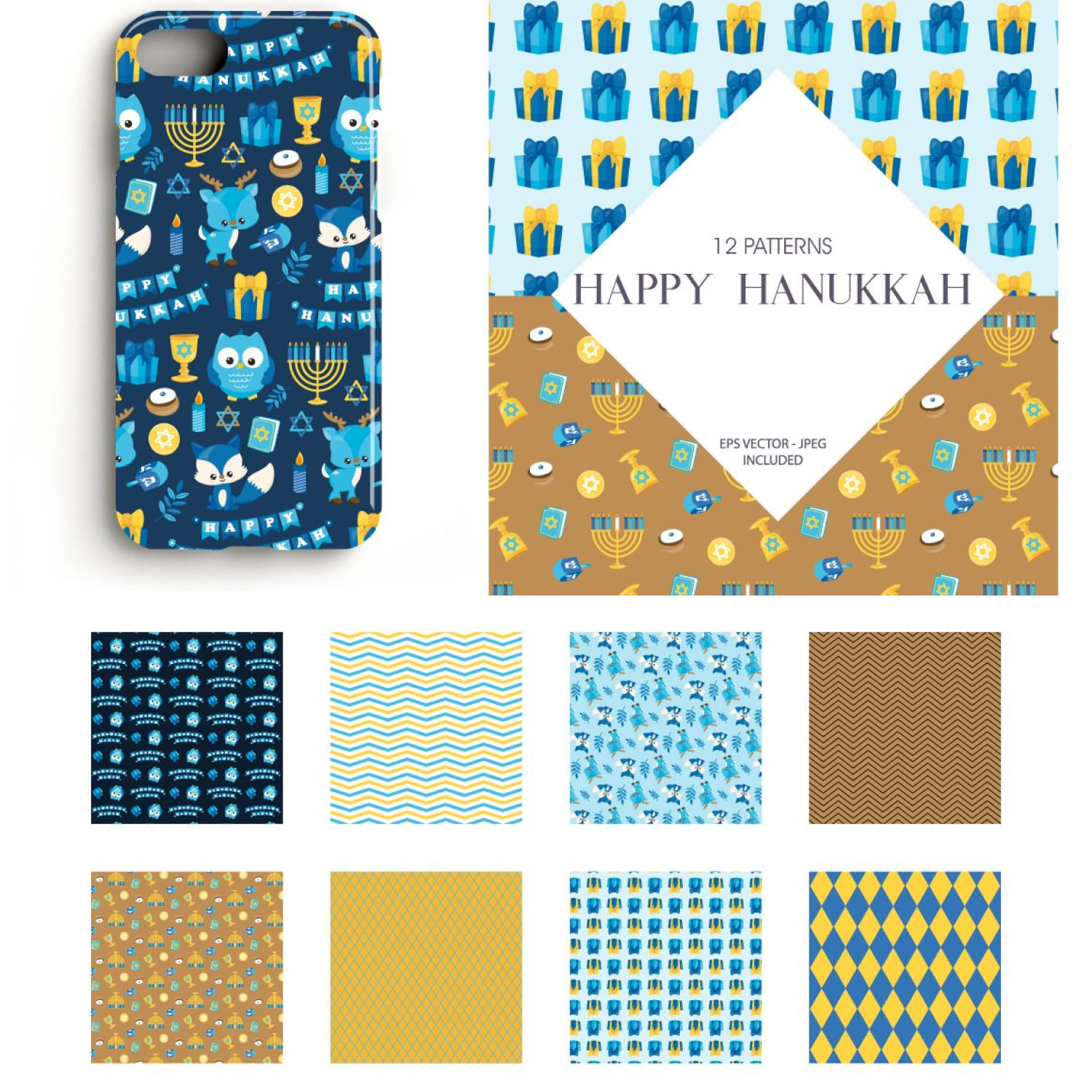 Preview happy hanukkah papers graphic illustration.