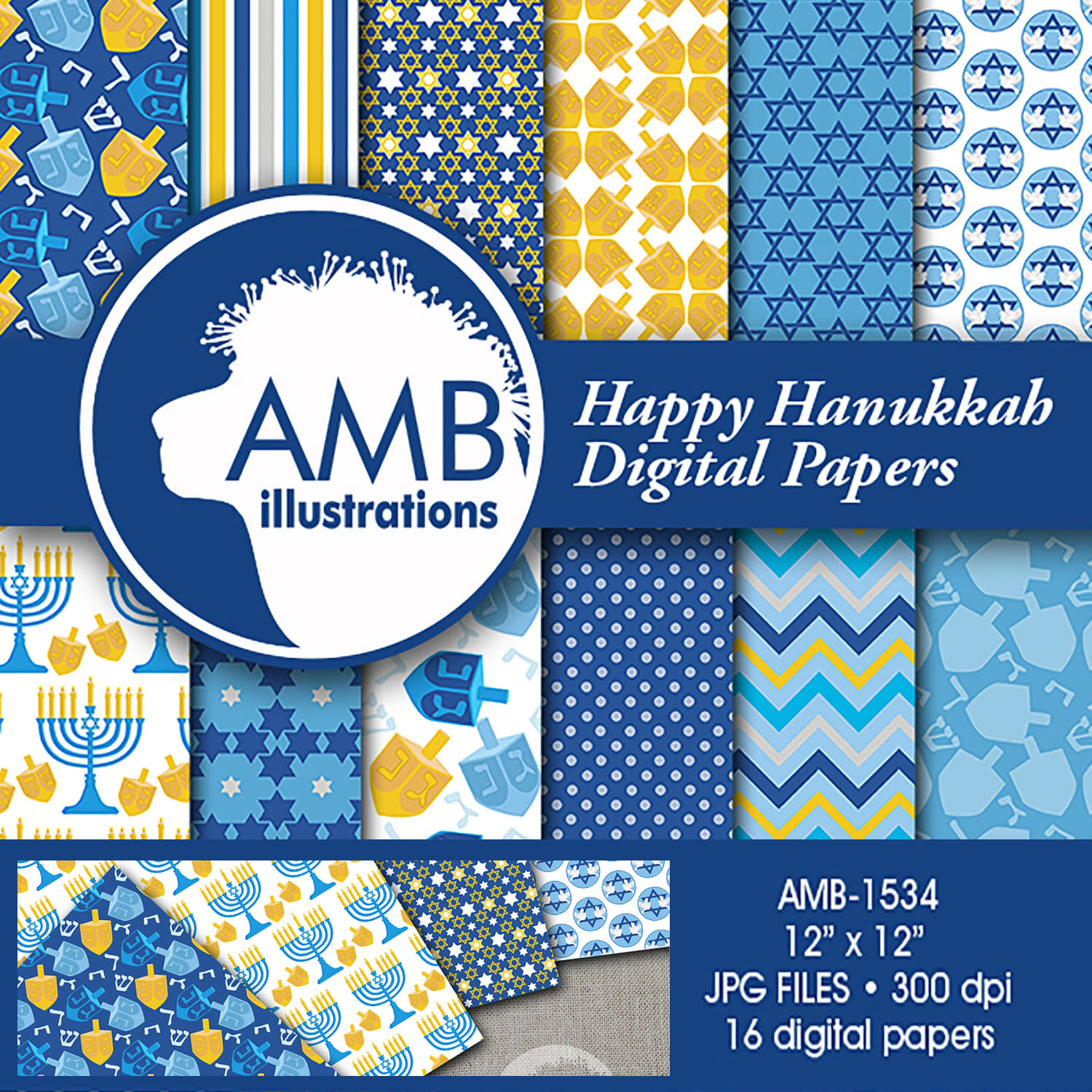 Prints of happy hanukkah patterns.