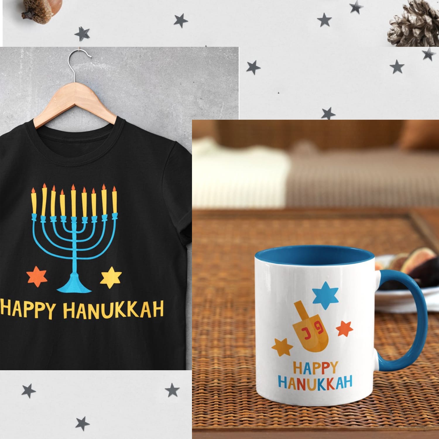 Preview happy hanukkah. elements and greeting cards.