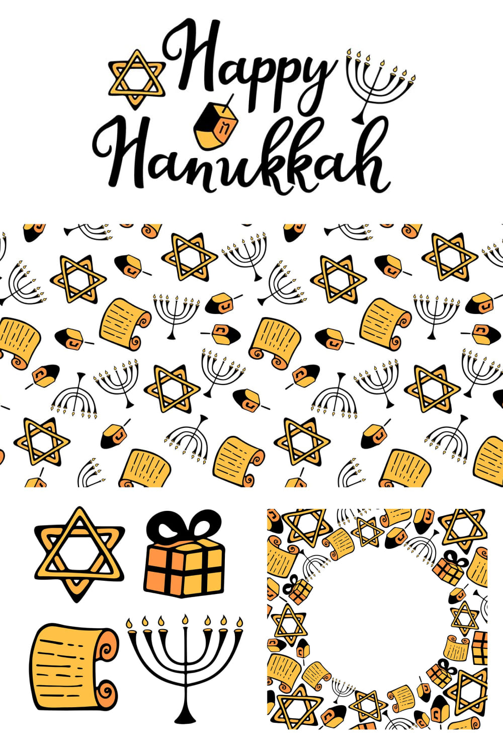 Happy hanukkah. traditional attributes of pinterest.