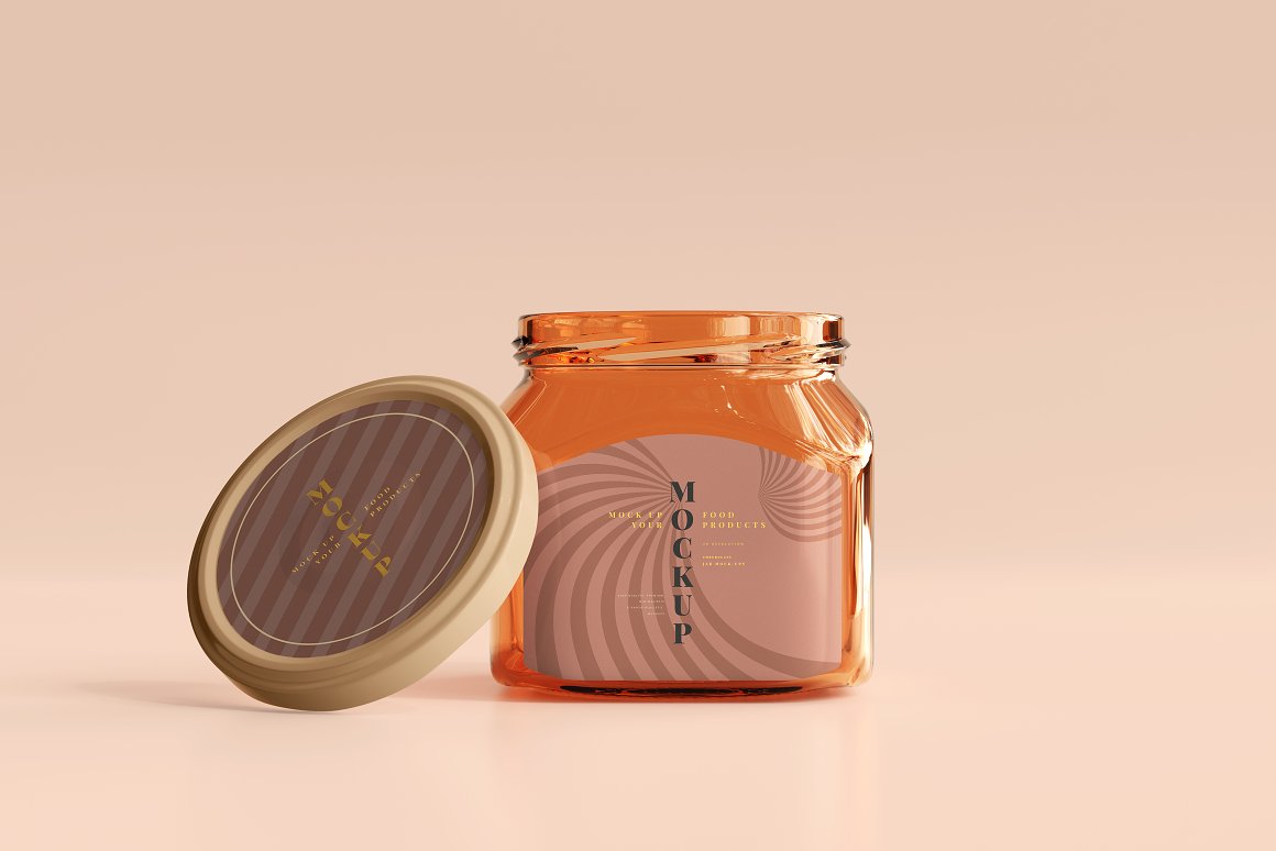 An open lid on a square jar with a spiral pattern in the background.