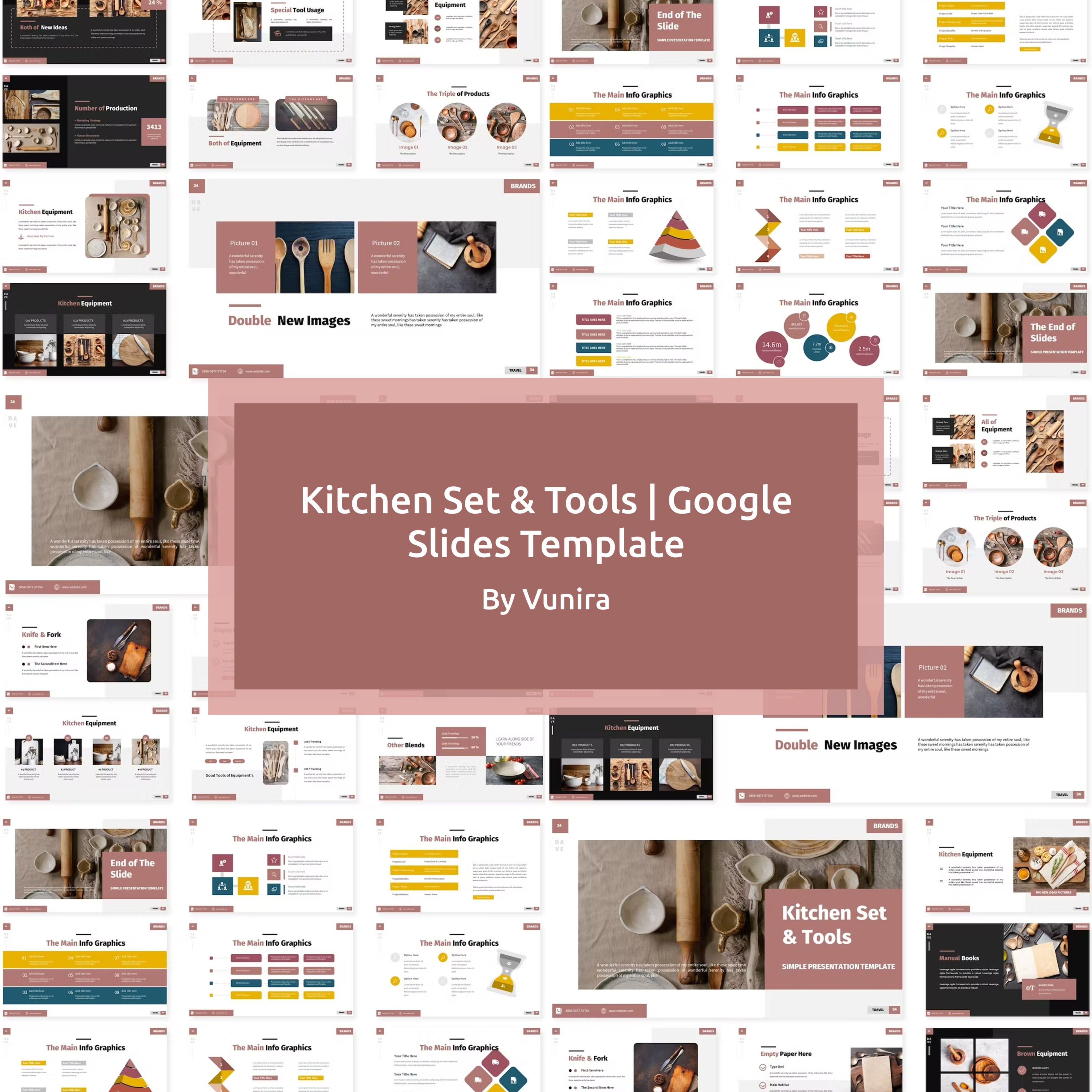 Prints of kitchen set tools google slides template.